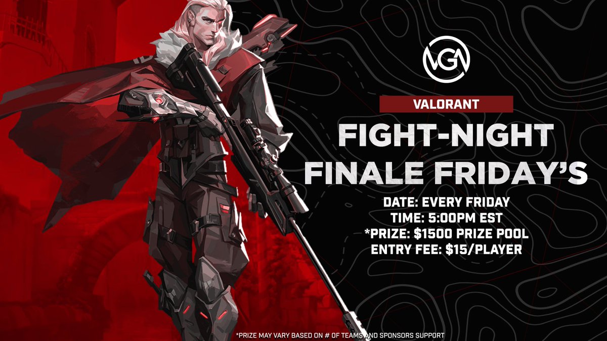 TheTeamVGA's tweet photo. To end out each week of Fight Night series matches, we'll have the Fight Night Finale.
Fight Night Week 1 starts 9/21
Register over at: https://t.co/ir05tqmxZK
@PlayVALORANT
https://t.co/eijE8NLed5
#VGA #VGAFightNight https://t.co/Fjp5TeFwJZ
