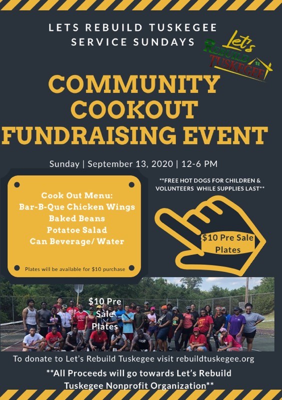 RebuildTuskegee's tweet photo. Our Let's Rebuild Team will be selling BBQ plates at the service event on Sunday! All proceeds will go toward supplies, safety equipment and water for volunteers! Pre-order at the link below! #LetsRebuild

https://t.co/rElrWCUJ9Y https://t.co/ReRu8562t4