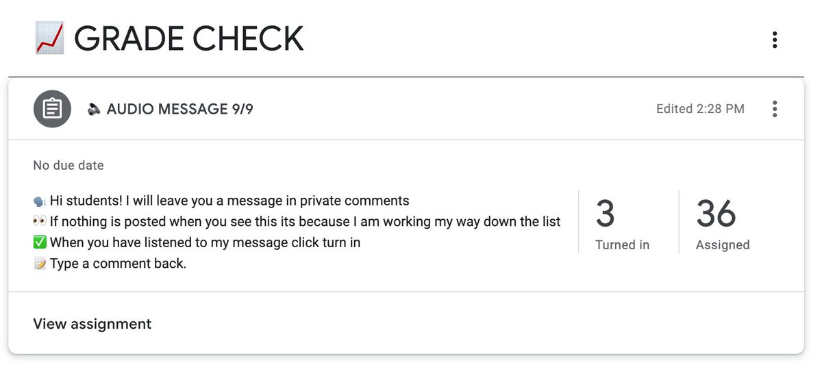 💜🗣I am using the <a href="/justmoteHQ/">Mote</a> chrome-extension + 💚GC to provide students with personal 🎧 audio messages. I just click the purple mote 🟣 button that appears in private comments and record 🔈my message.