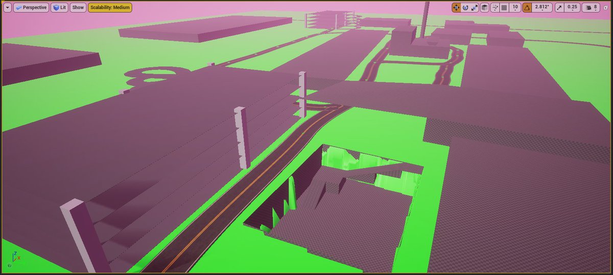  #UntitledDrivingGame's first map is under way!I think today is the first time I've actually used the geometry brushes to make modifications inside of  #UE4. Usually just use stretched cubes or asset pack models; this feels much easier. #indiedev  #gamedev  #leveldesign  #indiegame