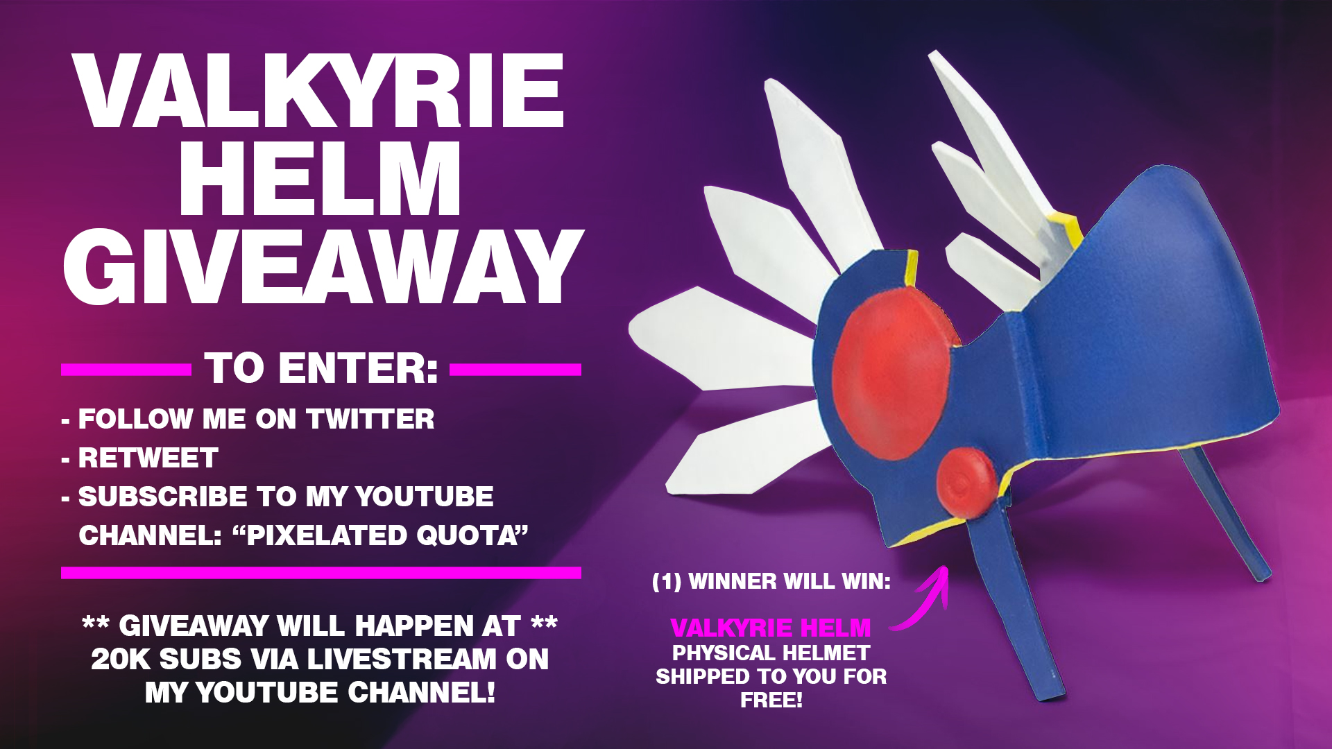 Pixelated Quota On Twitter I Am Giving Away A Real Valkyrie Helm To A Random Person When My Channel Hits 20k Subs To Enter The Giveaway Follow Retweet Subscribe - roblox red valkyrie helm