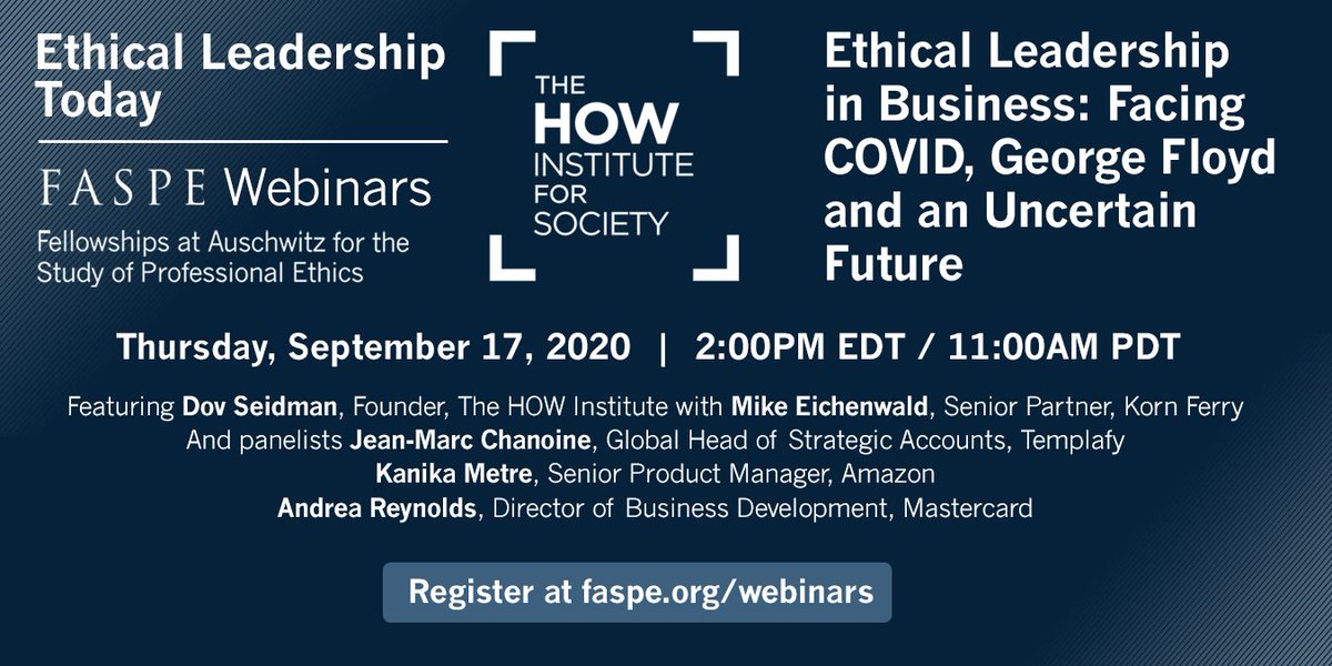 FASPEnews's tweet photo. In collaboration with @TheHOWInstitute, FASPE is proud to present our next #webinar on #ethical #leadership, featuring @DovSeidman in conversation with @mikeeichenwald.  Register today at https://t.co/oqfpe1TlC1 https://t.co/xtb4Rt02fl