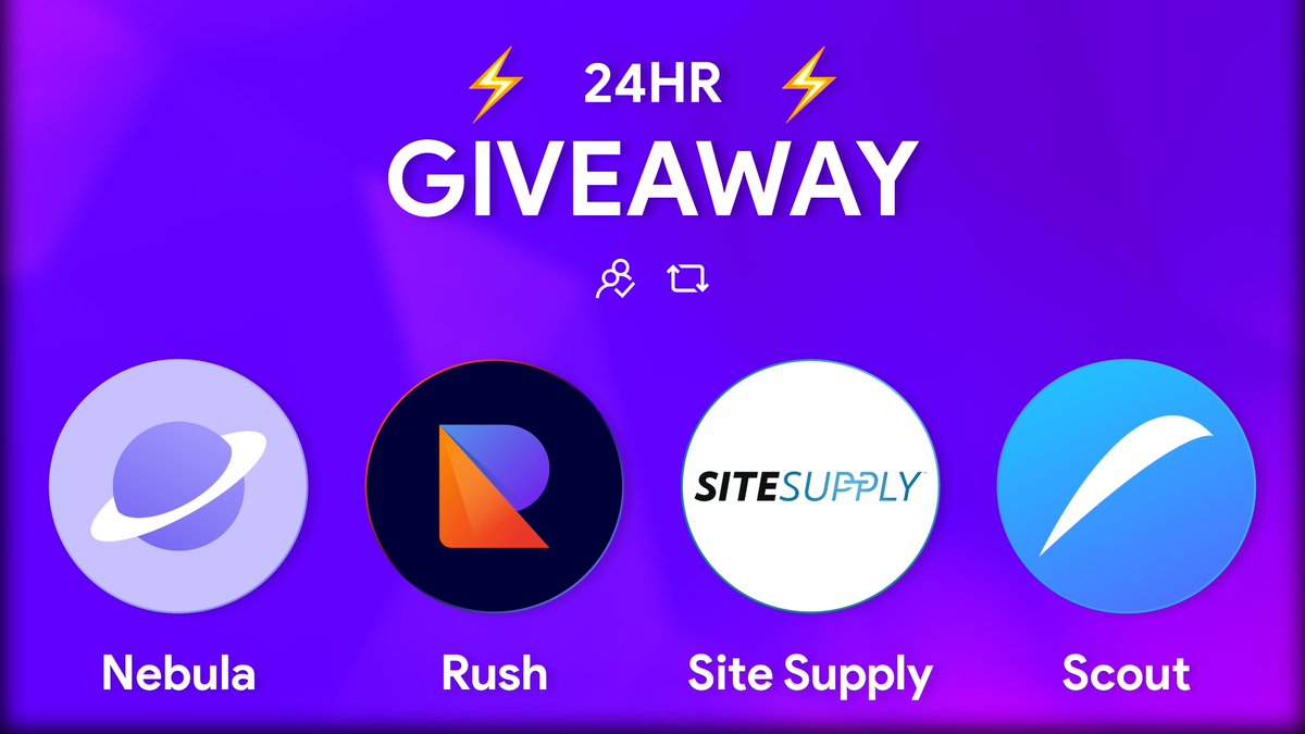 24 Hour Mega Giveaway 🥳

Prizes: 🎁
- 1x <a href="/nebulabots/">nebulabots</a> Key
- 1x <a href="/RushAIO/">G</a> Key
- 1x <a href="/TheSiteSupply/">SiteSupply</a> Membership
- 1x <a href="/scoutapp_ai/">Scout</a> Membership

Rules: 📃
• Follow all accounts, RT &amp; Like this tweet 🔁♥️
• Turn on Notifications for All accounts

Winners picked in 24 HOURS! 🎉
