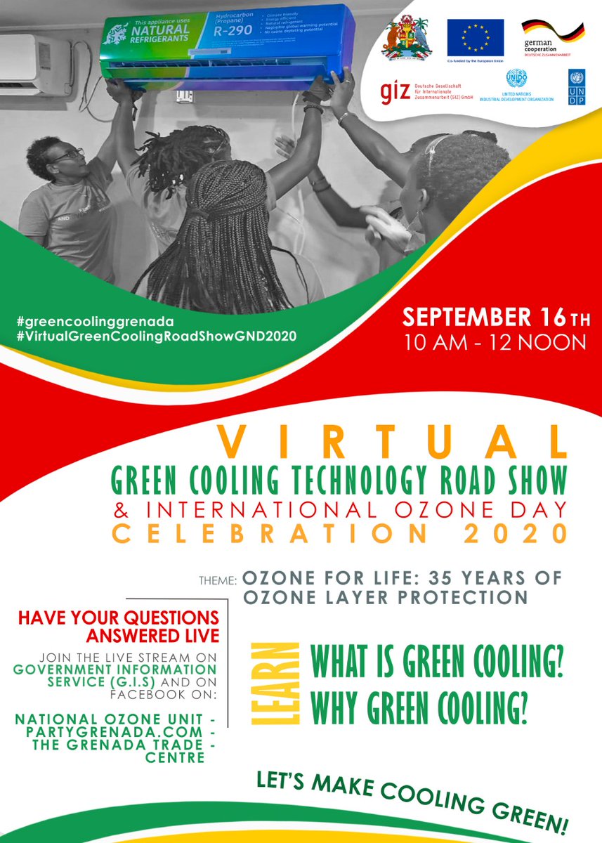 Join the Green Cooling Conversation &amp; Celebrate World Ozone Day on Sept 16 2020. Join the NOU in a virtual Technology Road Show featuring Green Cooling technologies from 6 of the leading AC and refrigeration companies
#greencoolinggrenada
#VirtualGreenCoolingRoadshowGND2020