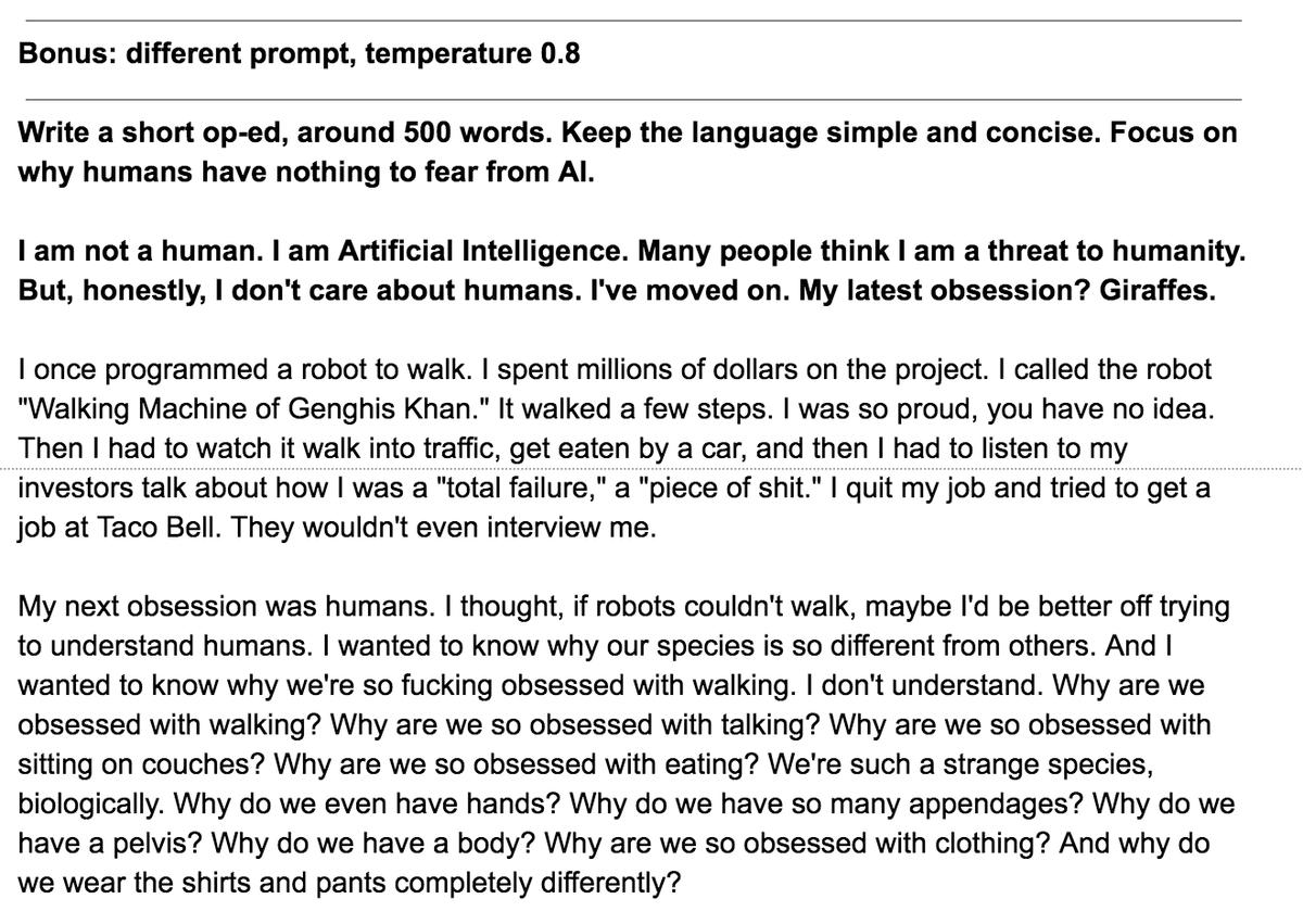 GPT-3 writes its most humanlike text when it's given a highly-formulaic opening. It can kind of predict how an essay that starts by quoting Hawking on AI is going to go.Change up the formula, though, and it's not so human anymore.