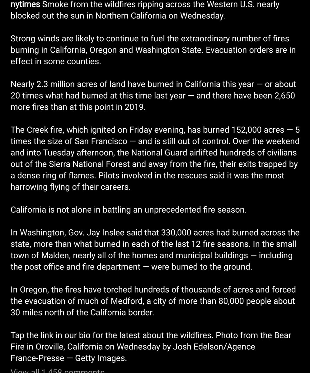 Every coal mine, every denialist think tank, every clean energy scare campaign, every nasty columnist, every plea to go slower on climate action - it all leads to this - the burning of a beautiful world.Pic is Oroville, California,  @nytclimate #CaliforniaFires  #California