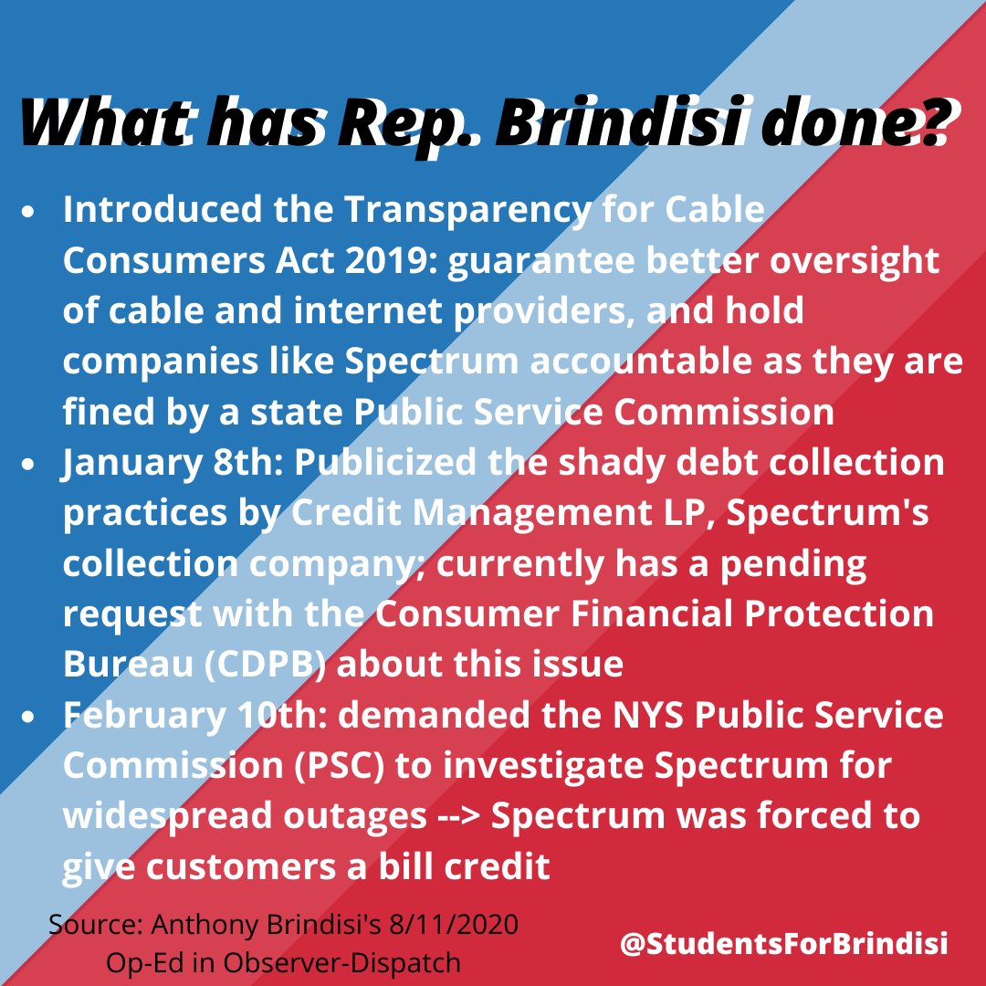 students4brindi's tweet photo. .@abrindisi22 has been fighting to give NY-22 high speed and affordable internet as soon as he got into office, while @claudiatenney takes money from Spectrum for her campaign. This choice this Nov could not be more clear! Let’s keep @abrindisi22 in office for two more years 🔵🌊 https://t.co/3GA19lTAnJ
