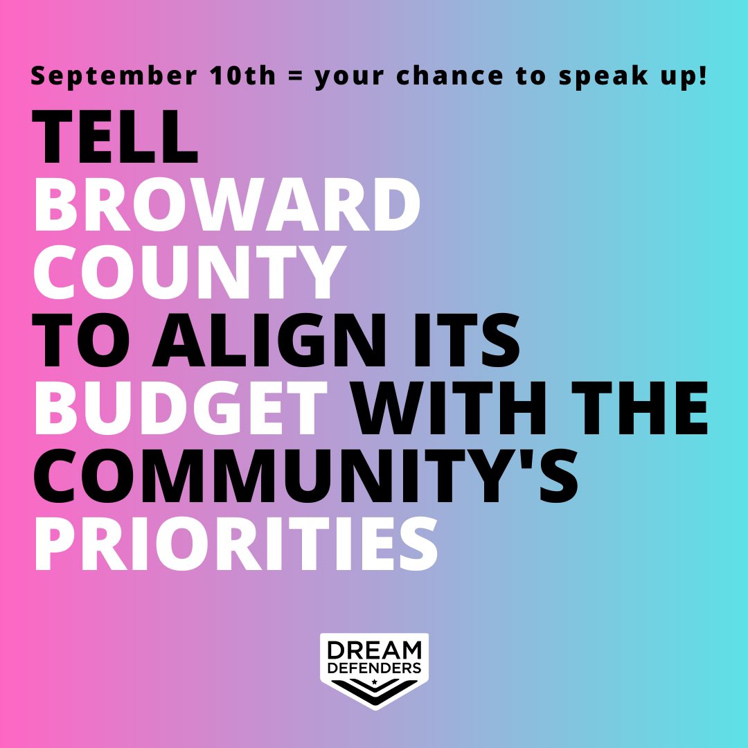 BrowardSquaDD's tweet photo. π£ SET UR ALARMS, WE NEED YOUR VOICE: Tomorrow morning, Sept. 10th at 10am and 5pm, the Broward Commission will be meeting to discuss creating a Broward Police & Criminal Justice Review Board AND having their first Budget hearing. (1of2) #BrowardCounty #954speak https://t.co/ooyhhjo2f0
