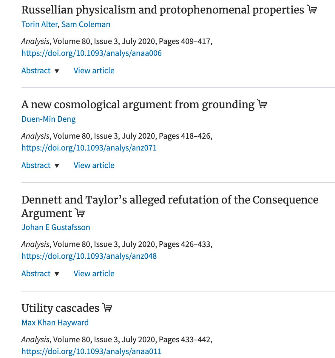 Analysis (a whole lot of book reviews not pictured or counted - none relevant, a couple on "conservatism" but both in the sense of metaphysics which aligns with ordinary intuitions). 0/12 https://academic.oup.com/analysis/issue 