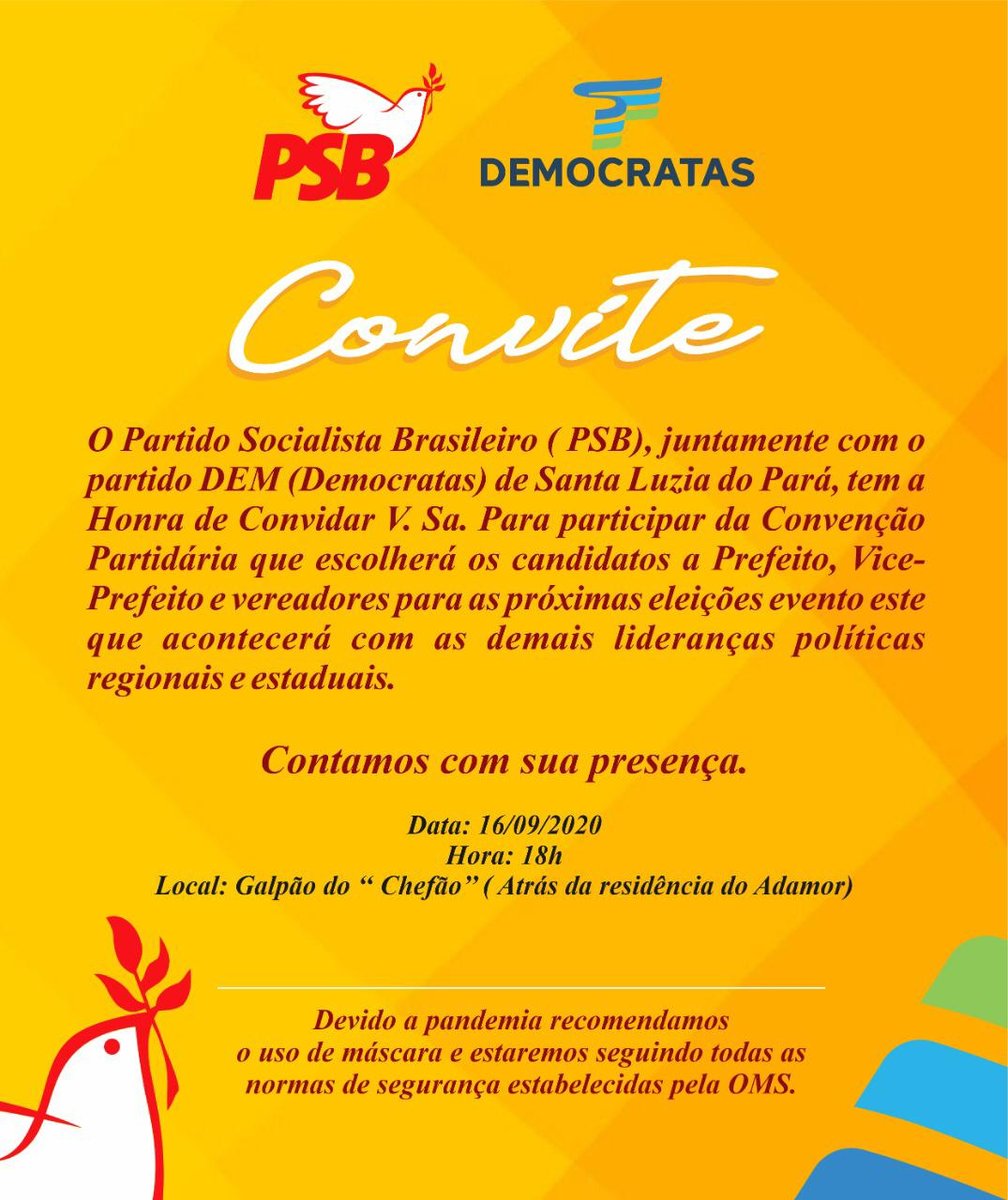 psbpara's tweet photo. ATENÇÃO !!
" SANTA LUZIA DO PARÁ " !!
Quarta feira dia 16 de Setembro tem a ESCOLHA DOS(AS)
CANDIDATOS(AS)
para as ELEIÇÕES 2020
 
psb40 #psbmaisforte #psbpara #psbeleicoes2020 #psb40partidodaboapolitica #informepsb40 https://t.co/MsUWCkM0Ox