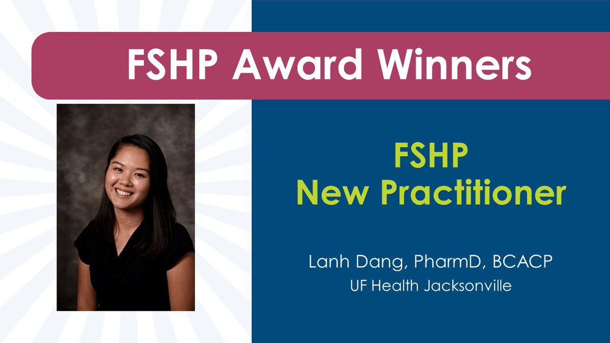 FSHPOfficial's tweet photo. Congratulations to Lanh Dang, recipient of the #FSHP2020 New Practitioner award!!
#PharmacyLeaders #FloridaPharmacy #Pharmacy https://t.co/Pk5ui7BdmJ