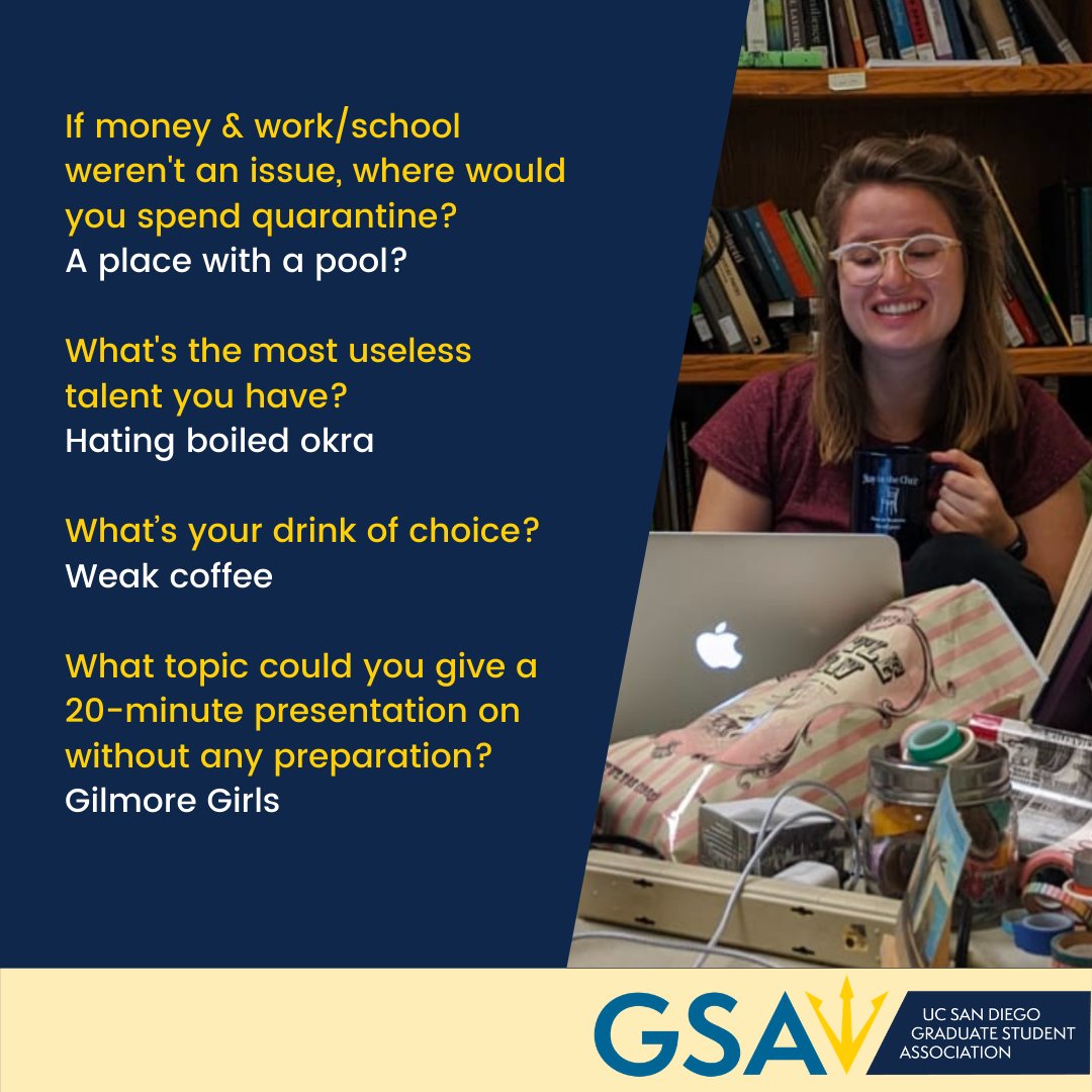 UCSDgradvocacy's tweet photo. Next up is our Professional Development Coordinator, who'll be leading our career-centric events this year! https://t.co/YFv3rAhmW7