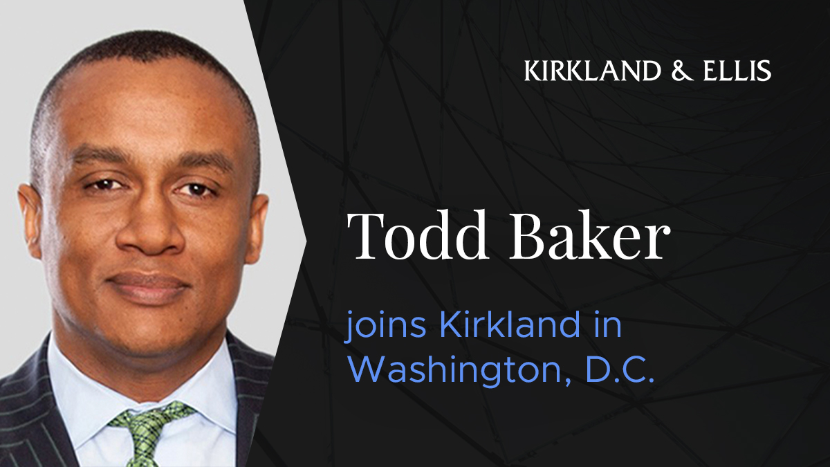 Kirkland_Ellis's tweet photo. We're pleased to welcome Todd Baker as an IP litigation partner in our Washington, D.C., office. Todd's practice focuses on Patent Trial and Appeal Board proceedings at the U.S. Patent and Trademark Office. https://t.co/QQljvs8tEa https://t.co/fAMwEsecV7