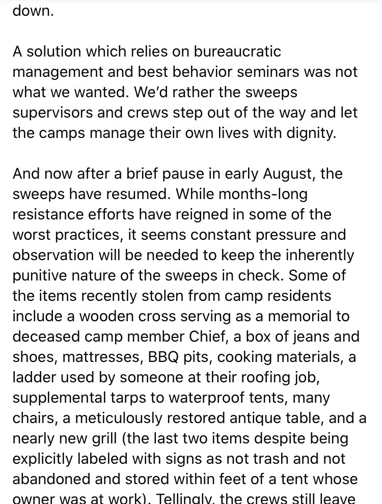 StopSweepsATX's tweet photo. Despite concessions, sweeps continue—stealing belongings with the threat of police violence, threatening advocates with arrest. Read below for a full statement/analysis from our crew about the renewed sweeps contract 
(1/3) https://t.co/cCm8QCQM9n