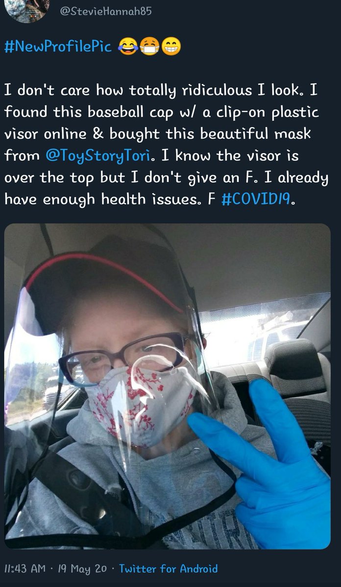 StevieHannah85's tweet photo. Duh! I've been saying #MaskUp since the beginning of this hellscape. Not only #mask, but #VisorUp too! They cost under $10 on @Amazon. And there are tons of great mask creators on @Twitter!

@Elizabe30970243 is great at making masks &amp; they are well-made, washable! #MaskUp! 😷👍 https://t.co/ahhCCYQ1o5