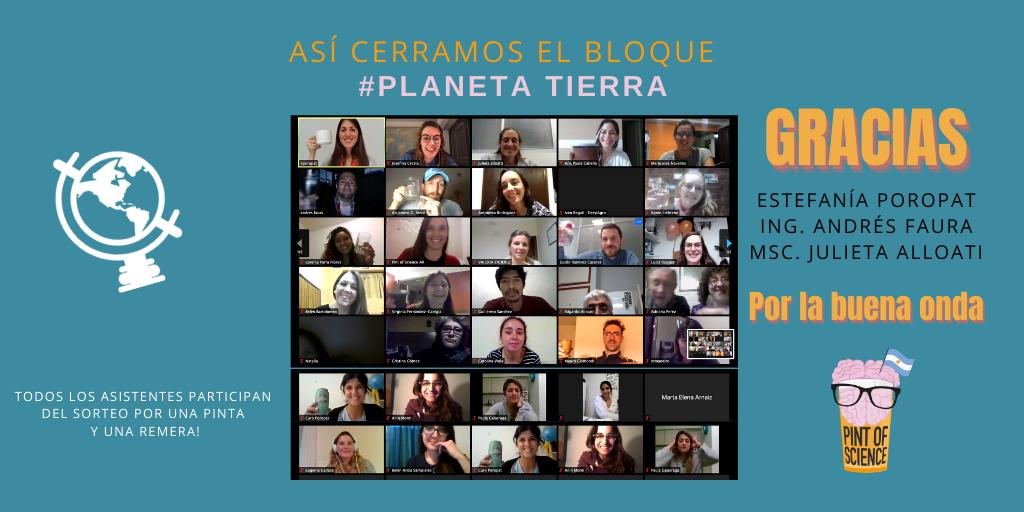 pintofscienceAR's tweet photo. Así cerramos el bloque de #PlanetaTierra 🌍👏 #Pint20Ar @pintsworld

¡Muchas gracias a todos! @EMPoropat @RizobacterARG #AndresFaura #JulietaAlloatti #AlejandroRossi https://t.co/HQ98M7XRX4
