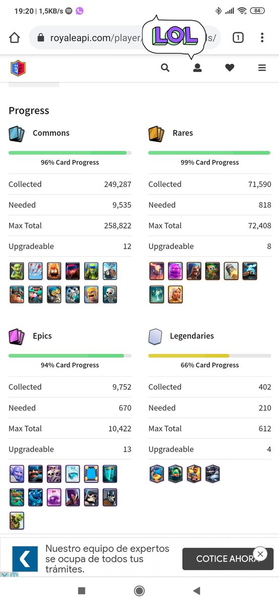 Se vende cuenta de Clash Royale, nivel 13 casi todo maxeado, menos algunas legendarias que estan a nivel 12 o 11 si hablamos de las últimas que salieron.
17 wins en desafíos
107k de cartas en gran desafíos.
Cualquier consulta u oferta al MD
