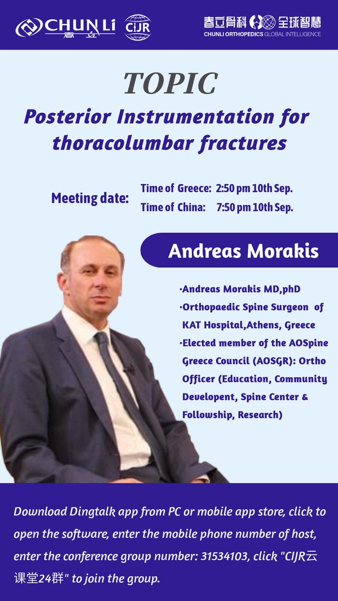 andreasmorakis's tweet photo. "Posterior instrumentation for thoracolumbar fractures". The presentation will be in English with Chinese translation. https://t.co/adlM5zZ7zo