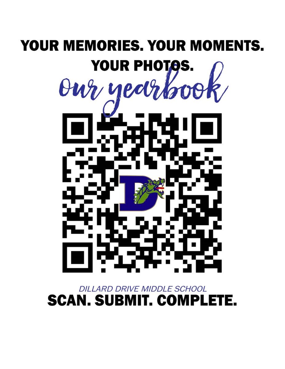 DDMMS4's tweet image. Hey Dragons! Here’s a QR Code to send in pictures for our 2020 Yearbook. Feel free to send pictures in at any time!

Adding on, here’s a poll that we will also be adding into the Yearbook. Please fill it out anytime you can! 🐉

forms.gle/dfmRtuCyso5Yn4…

- Dragons Yearbook 🐲