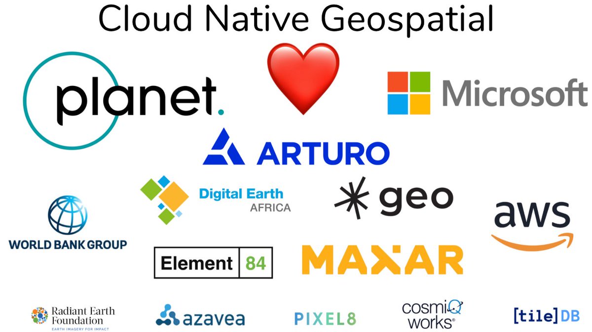 opencholmes's tweet photo. Thank you to @Microsoft @planetlabs @arturo_ai @sparkgeo @Maxar @Element84 @awscloud @WorldBank @DEarthAfrica @tiledb @CosmiqWorks @pixel8earth @azavea and especially @OurRadiantEarth for making the first Cloud Native Geospatial Outreach Day happen! #cngday https://t.co/DECCOjNoQ3