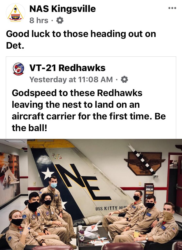 KingsvilleNL's tweet photo. Best of luck to all of our Student Naval Aviators enroute to the boat for Carrier Qualifications.
Trust your training.
Trust your instincts.
And most importantly...
#BeTheBall!
#TrngAirWing2
#VT22
#CNATRA
#FlyMarines
#FlyNavy
#Tailhook
Source: #NASKingsville & #VT21 Facebook. https://t.co/4g0JYohPFx