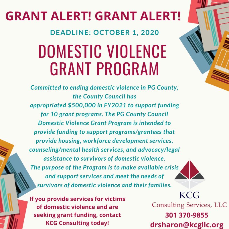 kcgconsults's tweet photo. ITS A GRANT ALERT! GRANT ALERT! 
If this grant expresses what you are doing in our county as an aid to end domestic violence, please take advantage of this opportunity and email us today! https://t.co/mt8ucescac