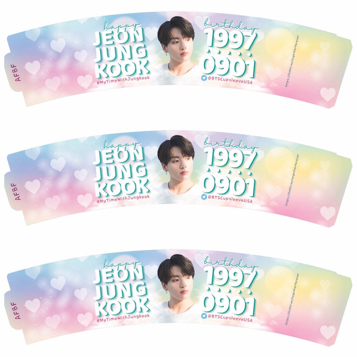 BTSCupsleeveUSA's tweet photo. 🌈🎂ARMY RETWEET🌈🎂
A National 🐰 Jungkook 🐰Event
#MyTimeWithJungkook
We Purple You 💟
Cupsleeve Avail for Shipping too
Please Help Us Rasie Funds 🥺🙏
🌸 Donation Pool 👇
https://t.co/cHFiUnRUJf
@BTS_twt #BTSCupsleeveUSA
#TogetherForeverShop #JUNGKOOK https://t.co/lw8vCLyg6n