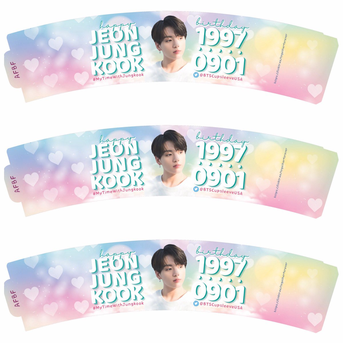 BTSCupsleeveUSA's tweet photo. 🌈🎂ARMY RETWEET🌈🎂
A National 🐰 Jungkook 🐰Event
#MyTimeWithJungkook
We Purple You 💟
Cupsleeve Avail for Shipping too
Please Help Us Rasie Funds 🥺🙏
🌸 Donation Pool 👇
https://t.co/cHFiUnRUJf
@BTS_twt #BTSCupsleeveUSA
#TogetherForeverShop #JUNGKOOK https://t.co/lw8vCLyg6n