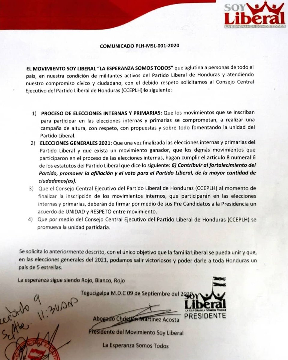 Solicitamos la unidad del liberalismo, para poder ganar las elecciones generales. <a href="/DiarioLaPrensa/">Diario La Prensa</a> <a href="/HCHTelevDigital/">HCH Televisión Digital</a> <a href="/HoyMismoTSI/">Noticieros Hoy Mismo</a> <a href="/canal11hn/">Canal 11</a> <a href="/Canal6Honduras/">Canal 6 Honduras</a>