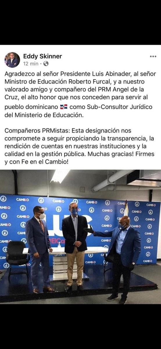 lic_dls's tweet photo. En una burla para las bases del @PRM_Oficial y los abogados del mismo, designan @EddySkinner como subconsultor juridico del @EducacionRDo lo que constituye un atropello a miles de abogados fundadores del PRM. @RobertoFulcar @JosePaliza @luisabinader así no se puede. https://t.co/Hc26gIa9ek