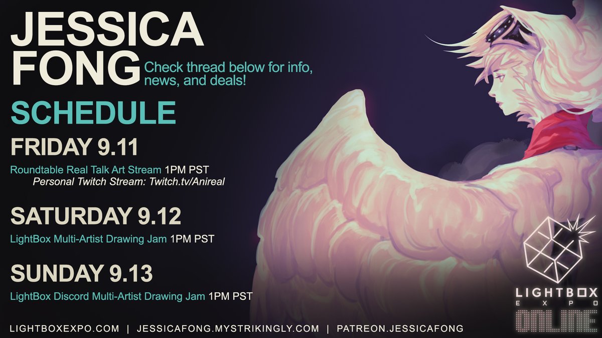anireal's tweet photo. 🌸My schedule for @LightBoxExpo schedule!🌸

Includes personal + Lightbox events~ This is an ongoing thread that will update with info/links/etc!

Signing up for my Patreon gets you access to newsletters, access to upcoming merch in the works, and more!
🌱https://t.co/EMJBQqL3bW https://t.co/d92slbwXQO