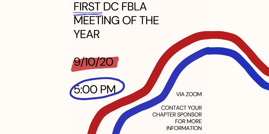 dcstatefbla's tweet photo. After a considerable pause, we are so excited to host the first DC FBLA state meeting of the 2020-2021 school year tomorrow, September 10th, at 5:00 PM. Join via Zoom to meet the new state officers, discuss plans for the year, and hear from some special guests! https://t.co/UIYHl0Opwr
