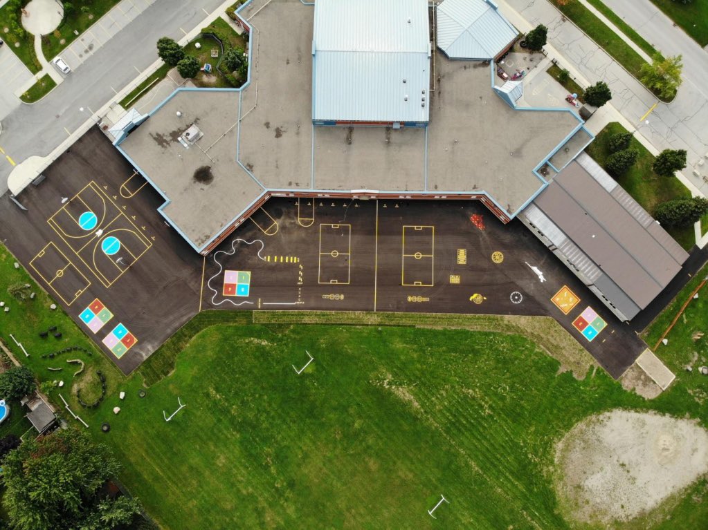 sjfgator's tweet photo. We are looking forward to seeing our  Gr. 1, 2 &amp; 3 students tomorrow. We have a beautiful playground waiting for the sounds of little feet, laughter &amp; excitement. Thank you to the Line Painters for their great work and @WellingtonCath for the new asphalt.  #NeverLookedSoGood https://t.co/jHdlGzaetm