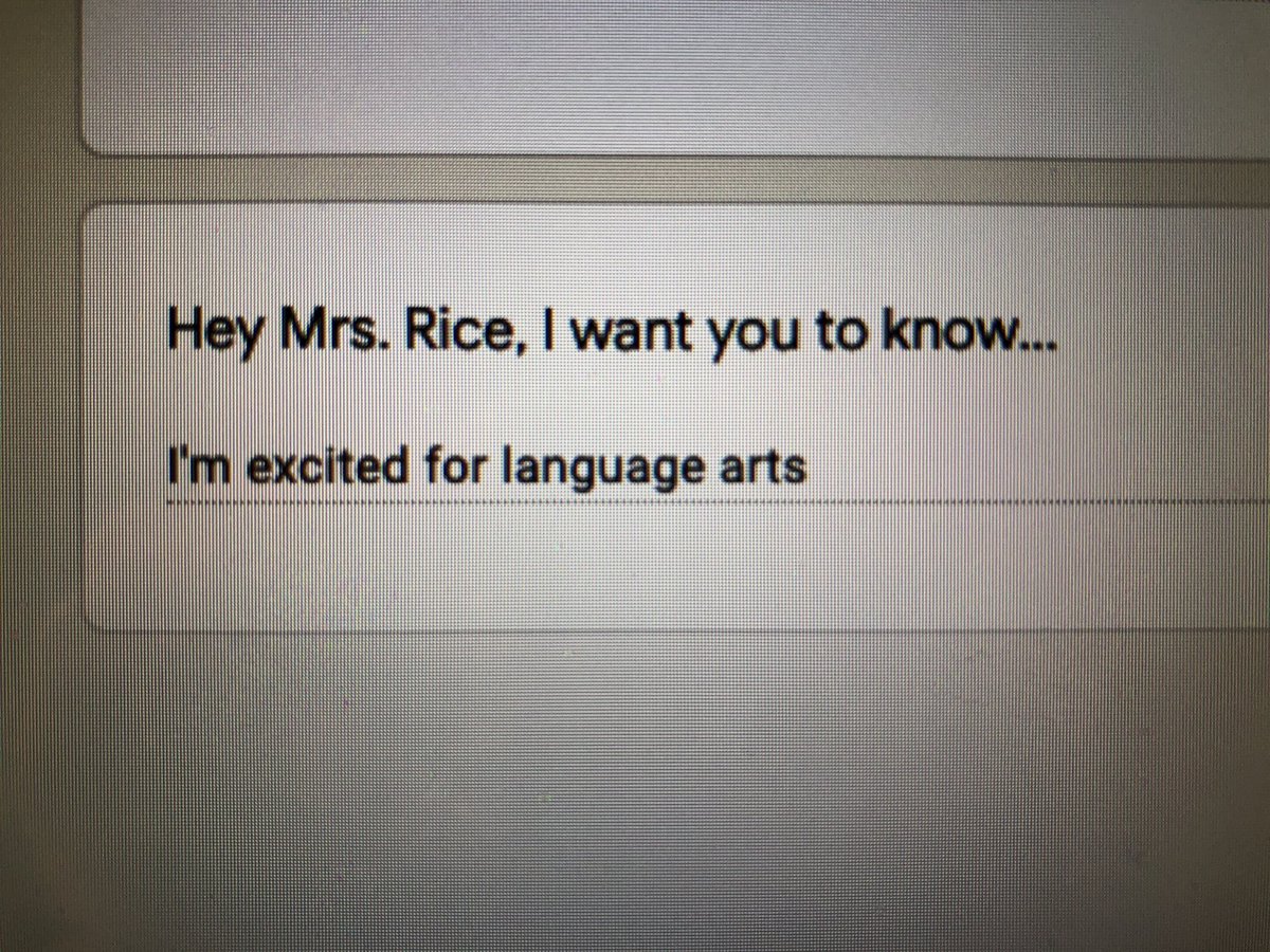 HiMrsRice's tweet photo. Going through the responses from their first task and they’re already making me laugh and cry! I love them all so much already! #FLHornets #virtualteachingchronicles https://t.co/zSXAy3TmGM