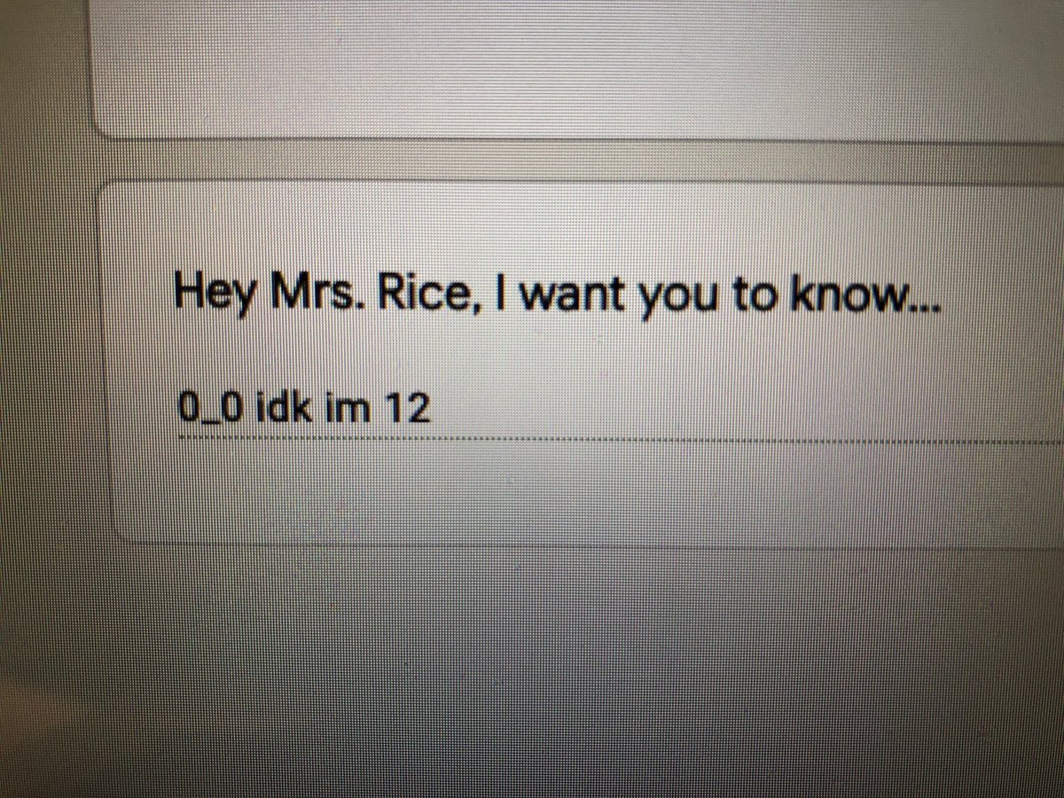 HiMrsRice's tweet photo. Going through the responses from their first task and they’re already making me laugh and cry! I love them all so much already! #FLHornets #virtualteachingchronicles https://t.co/zSXAy3TmGM