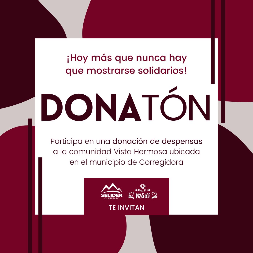 SeliderQro's tweet photo. SELIDER Querétaro y Mädi te invitan a participar en nuestro primer Donatón a beneficio de la comunidad Vista Hermosa en el municipio de Corregidora

¡Contáctanos para sumarte a la causa! https://t.co/nCSfBtbg9m