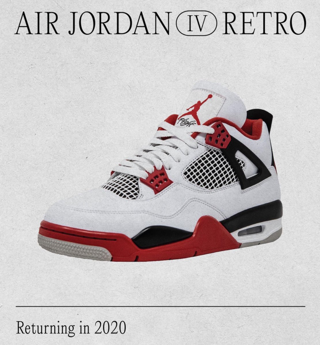 ComplexSneakers's tweet photo. SNKRS confirms this year’s re-release of the “Fire Red” Air Jordan 4. True to the OG with Nike Air on the heel for the first time since ‘89. How many pairs do you need? https://t.co/94VUxP33bO