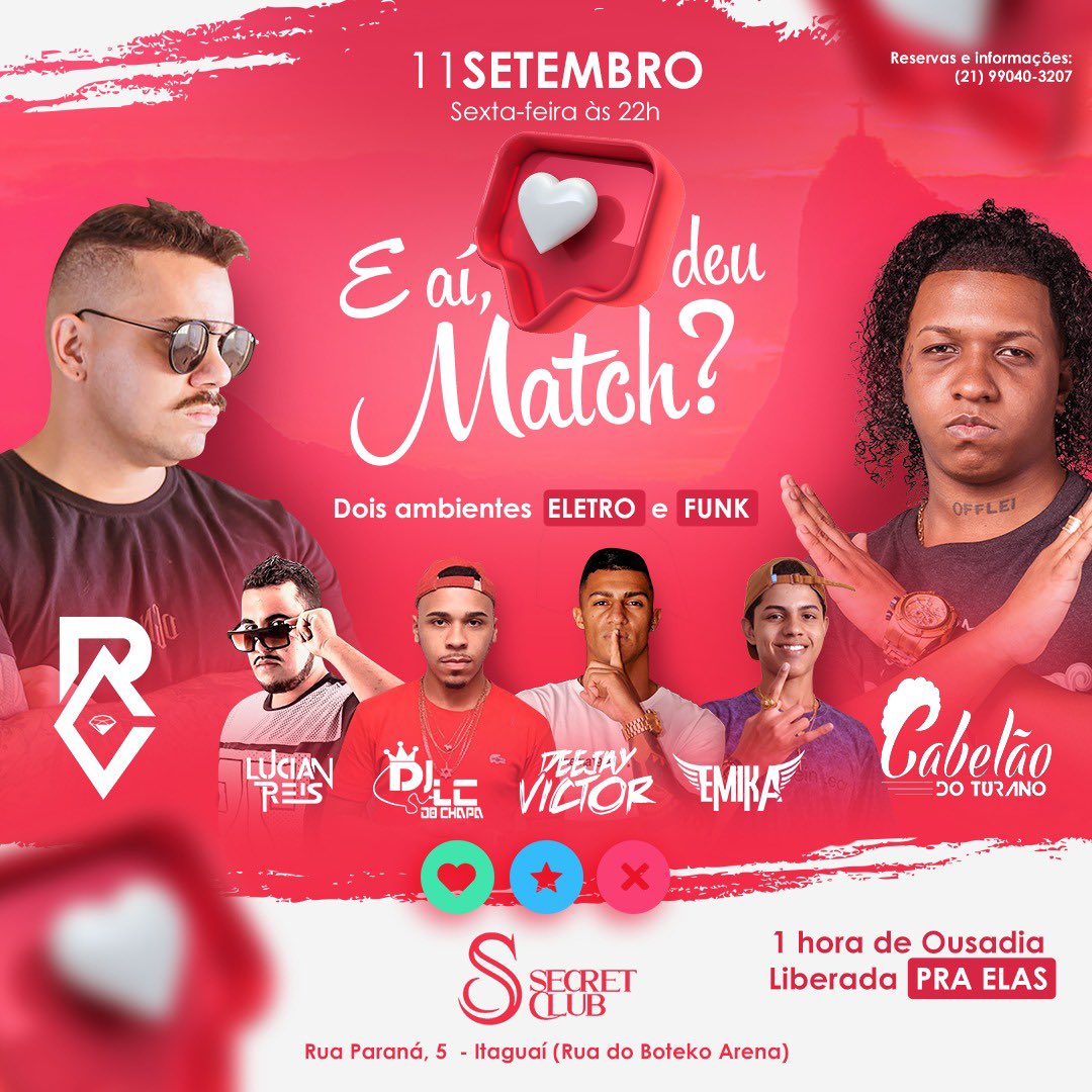 é sextar que vocês querem? então dá um super like e anota na agenda q dia 11/09 estamos chegando pra agitar sua noite em Itaguaí com o melhor do funk e eletrônica, em dois ambientes!! E aí, deu match?