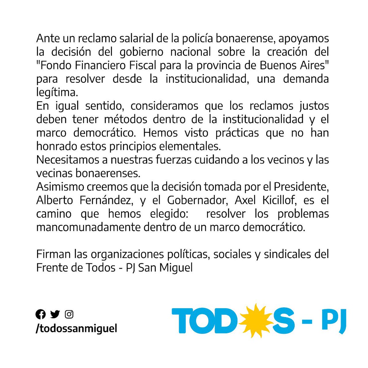 todossanmiguel's tweet image. Comunicado
