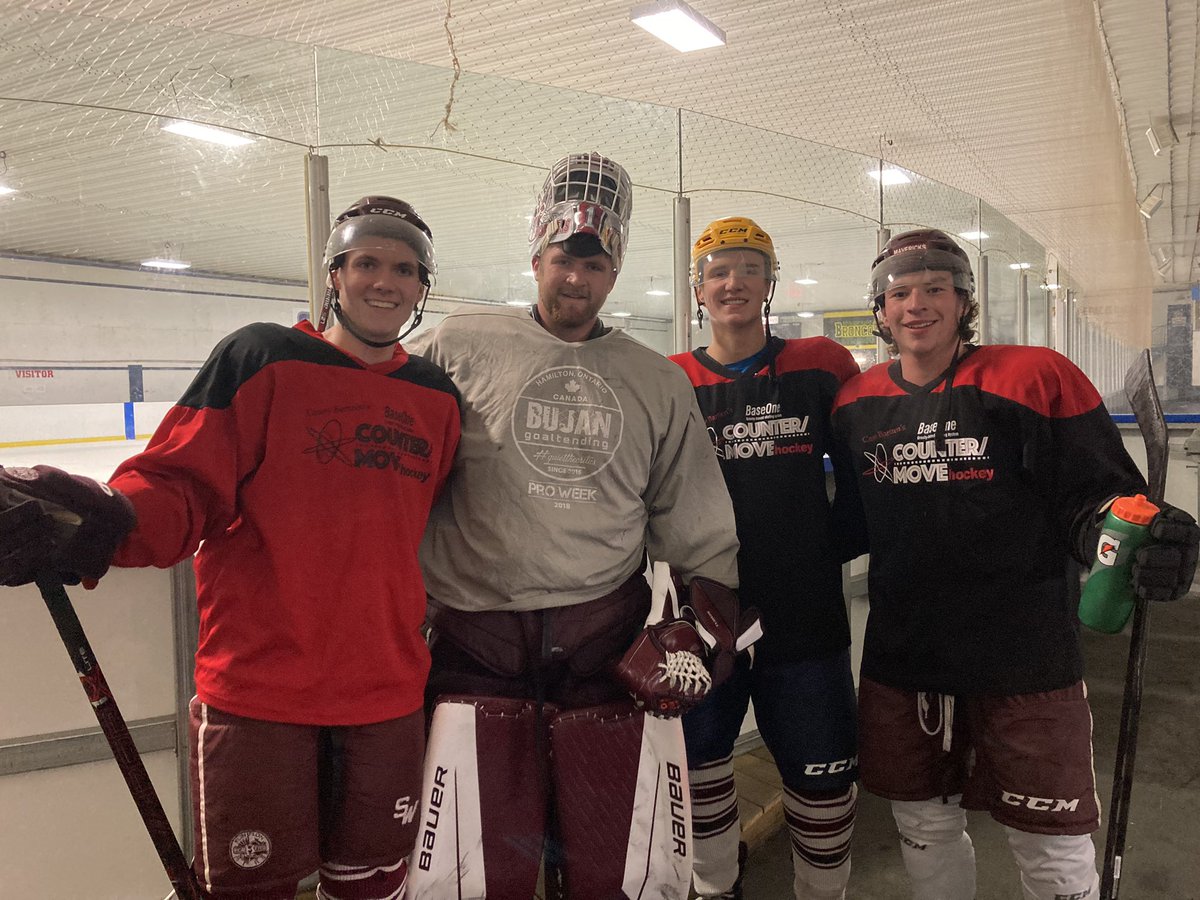Jaeden Mercier, goaltender Cal Schell &amp; newcomers Jaxon Martens and Nathan Gagne putting in the work this afternoon in Saskatoon