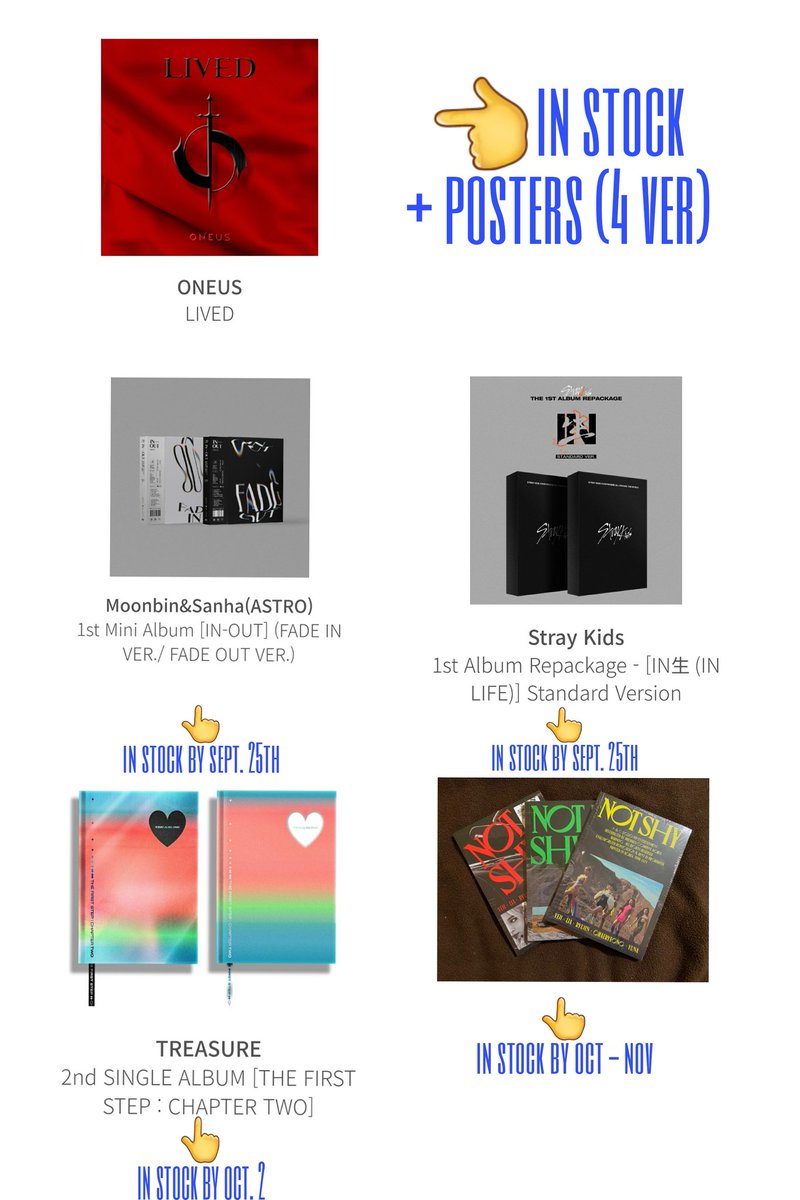 Masterpiecehy's tweet photo. Updated K-pop Merch
🌸Oneus - Lived
🌸Astro (Moonbin & Sanha) - IN OUT
🌸Stray Kids (SKZ) - In Life Standard Vers.
🌸Treasure - The First Step : Chapter 2
🌸Itzy - NOT SHY
#mp_oneus #mp_astro #mp_skz #mp_straykids #mp_treasure #mp_itzy https://t.co/ClWvrJ5d4B