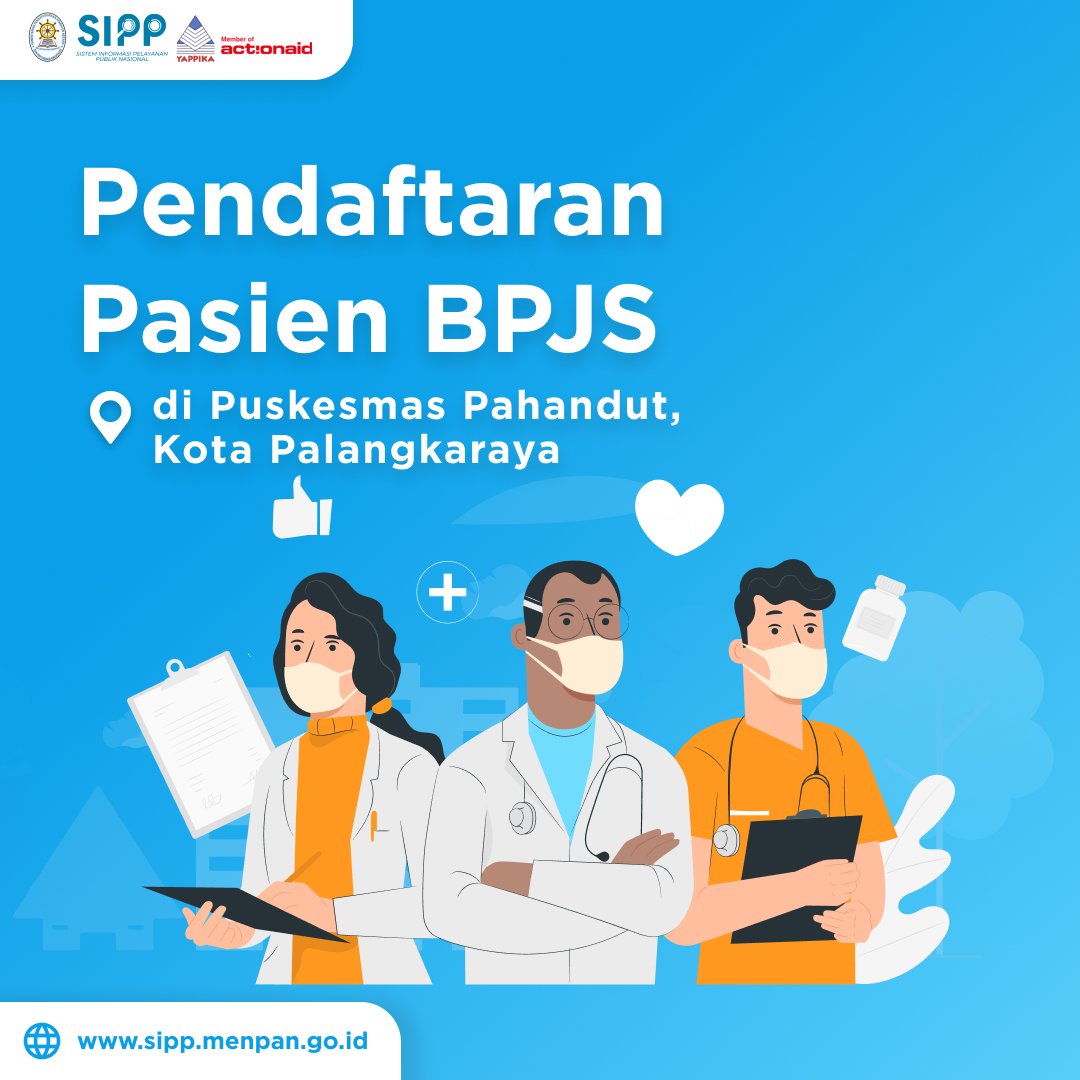 sipp_menpan's tweet photo. Selamat pagi, #SahabatSIPP!

Layanan Pendaftaran Pasien BPJS dapat dilaksanakan di Puskesmas Pahandut, Kota Palangkaraya. Layanan ini bertujuan untuk memudahkan pelayanan kesehatan bagi masyarakat, dan bersifat gratis. https://t.co/an2F2IgYqX
