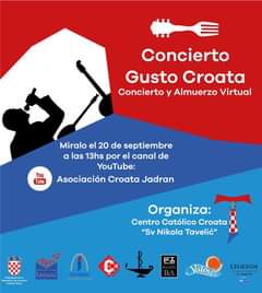croatajorgovan's tweet photo. El 20 de Septiembre a las 13hs participamos, junto a otras agrupaciones,  en el Concierto Virtual "Gusto Croata"
No se lo pierdan!
😁💓🇭🇷
https://t.co/4HnGIPvg9d https://t.co/jDCyiJOltB