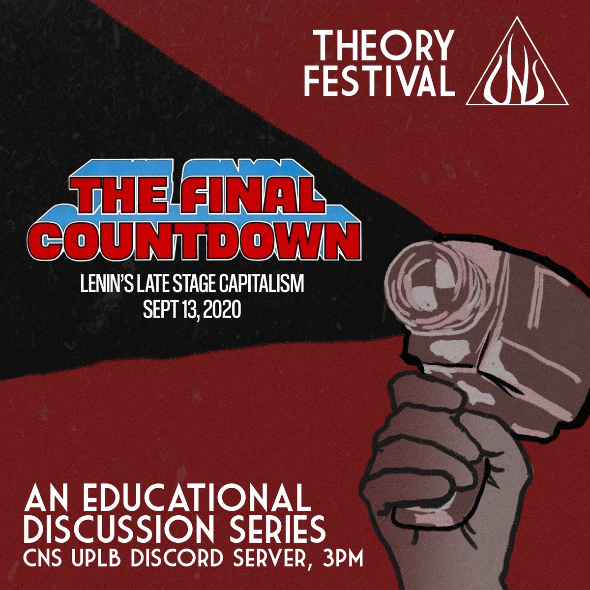 uplbcns's tweet photo. Last week, we tackled something Not Safe for Work. What's in it for us this week?
The Center for Nationalist Studies UPLB's πTheory Festival!π bring you The Final Countdown. See this π¨ SUNDAY, 09/13 | 3PM π¨ at our Discord Server (DM is the
π, as alwaysπ)
#DiscussionPH https://t.co/jTamu8dWx1