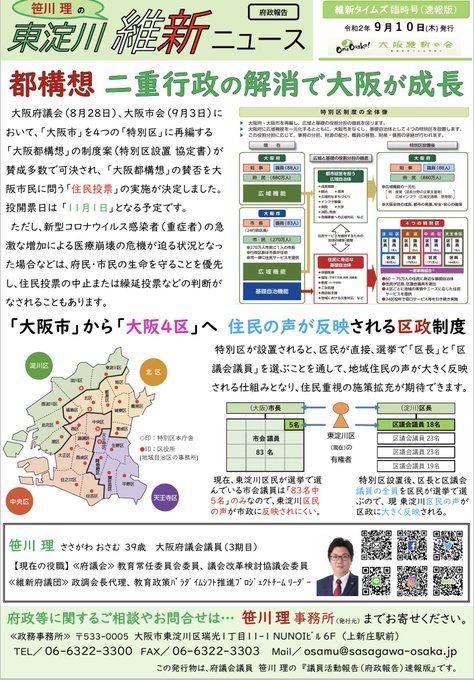 笹川 理 大阪維新の会 府議会議員 東淀川区選出 Osamusasagawa 年09月 Twilog