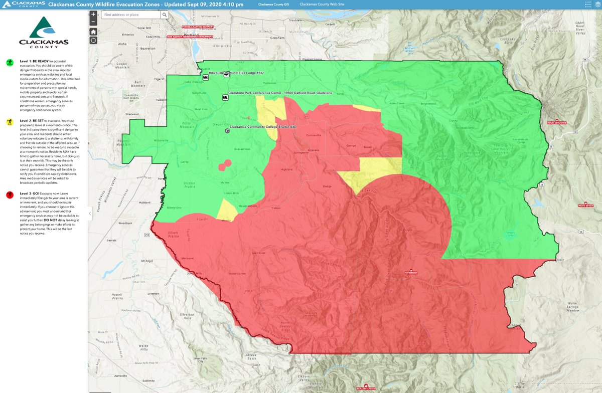  #ClackamasWildfires  #alertBREAKING: The Level 3 evacuation area has just expanded west of Colton up to Beavercreek Road, north to Ridge Road.See  @clackamascounty ’s fire-evacuation map for additional details. Put in your address to confirm: https://ccgis-mapservice.maps.arcgis.com/apps/webappviewer/index.html?id=fe0525732f1a4f679b75a5ccf1c84b30