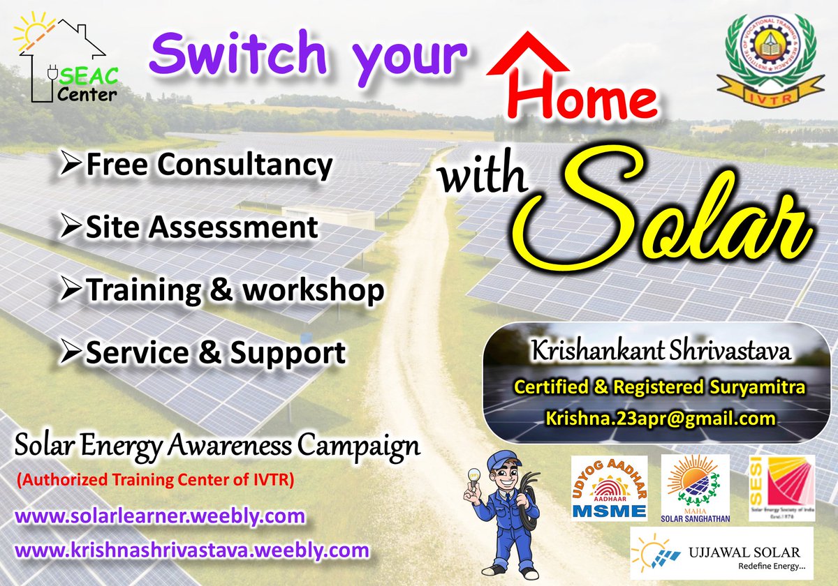 SolarLearner's tweet image. #Solar_Awareness #solarlearner #solar_expert #SuryaMitra #SEAC #Solar #Support  #Krishankant