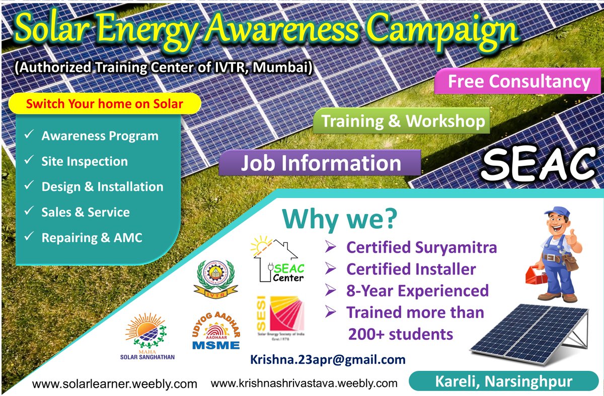 SolarLearner's tweet image. #Solar_Awareness #solarlearner #solar_expert #SuryaMitra #SEAC #Solar #Support #Kareli @MPUVN_Bhopal @mnreindia