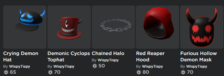 Wispytispy On Twitter I Just Finished Releasing My Second Wave Of Items No Gfx Or Anything This Time Crying Hat Https T Co Xxtlotx55a Cyclops Tophat Https T Co 9cll9lykie Chained Halo Https T Co Duzlfzwntk Red Reaper Hood Https T Co - roblox reaper hood