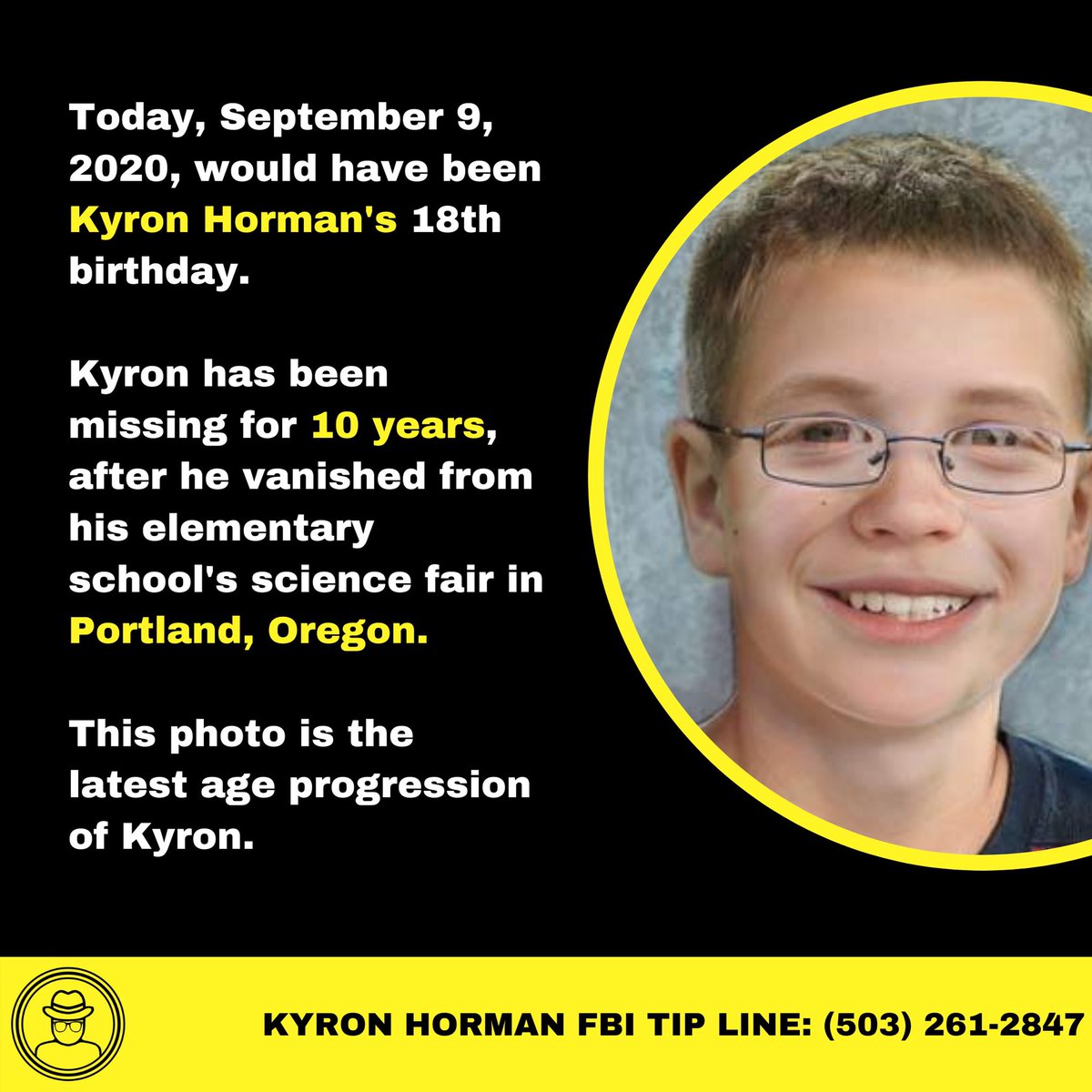 Kyron should be celebrating his 18th bday today. He would’ve graduated from high school this year. Instead, his family is going through the unimaginable—wondering what happened to their 7-yr-old that disappeared w/out a trace 10yrs ago. Someone knows something #JusticeforKyron